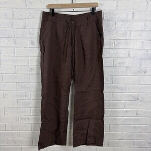 Mariyaab Linen Wide Leg Pants Womens Size 12 Brown Coastal Drawstring Pockets
